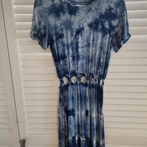 American Eagle Blue and white tie-dye cutout dress